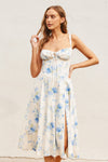 Raven Floral Print Sweetheart Corset Midi Dress - Blue Floral