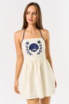 Marion Linen Shell Embroidered Halter Mini Dress