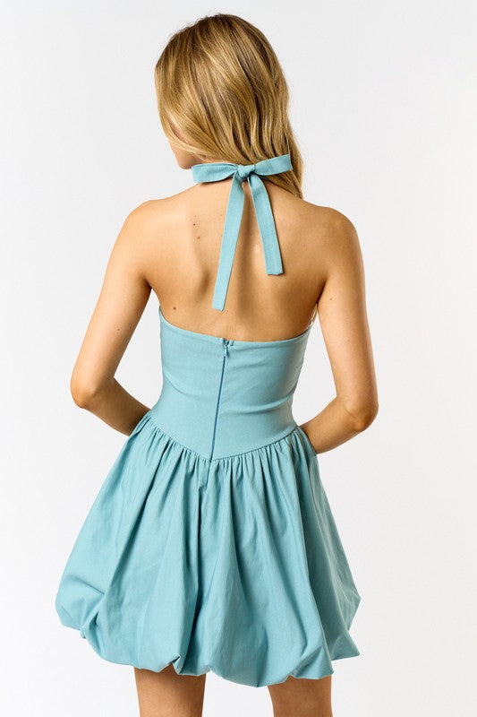 Anna Halter Bubble Hem Mini Dress