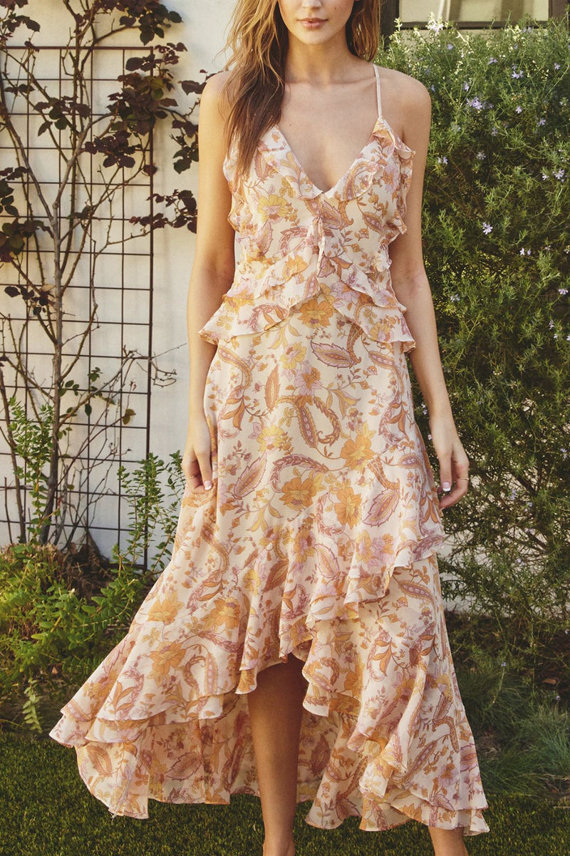 Elizabeth Floral Ruffle Detail Midi Dress