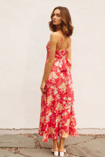 Melania Satin Midi Slip Dress - Coral