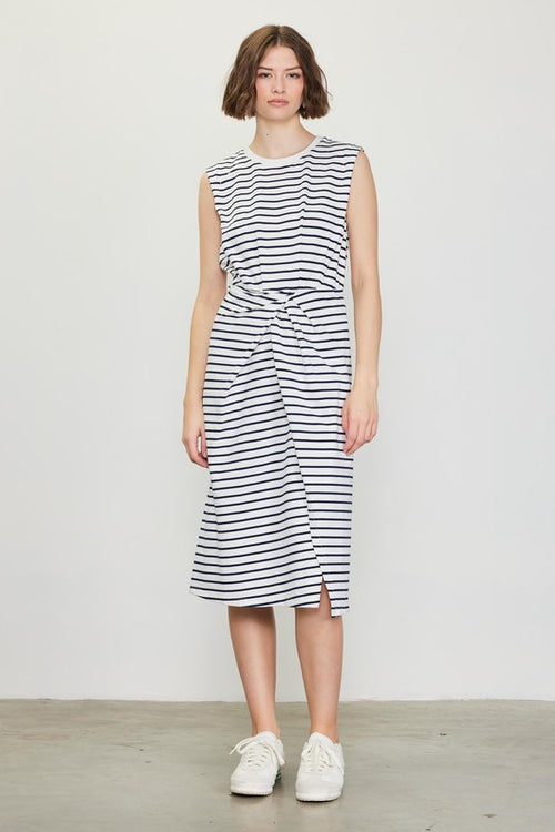 Antoinette Sleeveless Stripe Knot Twist Midi Dress