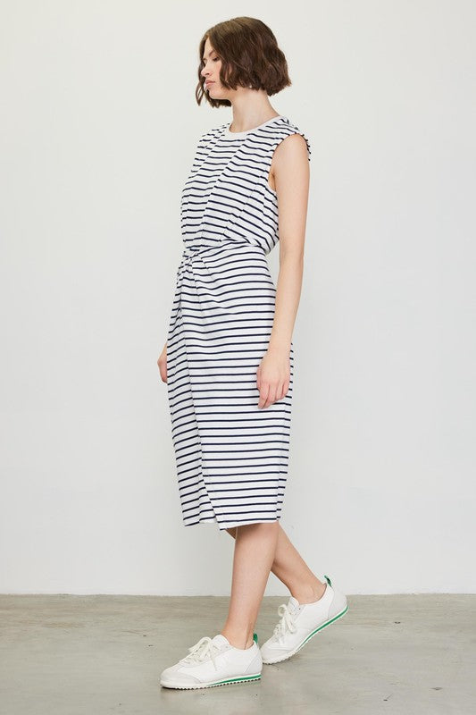 Antoinette Sleeveless Stripe Knot Twist Midi Dress