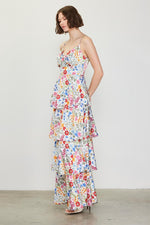Monica Satin Floral Tiered Maxi Dress