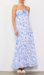 Karine Rosette Detail Floral Halter Maxi Dress