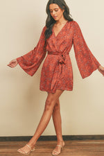 Carolina Paisley Print Wrap Waist Tie Mini Dress