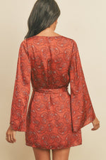 Carolina Paisley Print Wrap Waist Tie Mini Dress