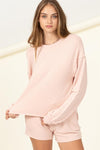 Abbeline Comfy Long Sleeve Top And Drawstring Short Set - Pastel Pink