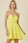 Giselle Ruched V-Halter Mini Dress - Yellow