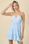 Giselle Ruched V-Halter Mini Dress - Sky Blue