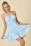 Giselle Ruched V-Halter Mini Dress - Sky Blue