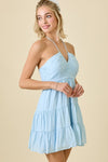 Giselle Ruched V-Halter Mini Dress - Sky Blue