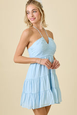 Giselle Ruched V-Halter Mini Dress - Sky Blue