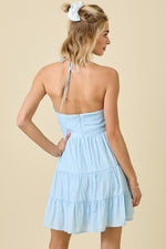 Giselle Ruched V-Halter Mini Dress - Sky Blue