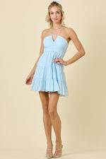 Giselle Ruched V-Halter Mini Dress - Sky Blue