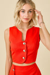 Nancy Gold Button Vest Top & Skort Set - Red