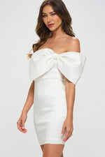 Sylvy Off The Shoulder Side Bow Bodycon Mini Dress - White