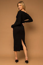 Verro Long-sleeve One Shoulder Midi Dress - Black