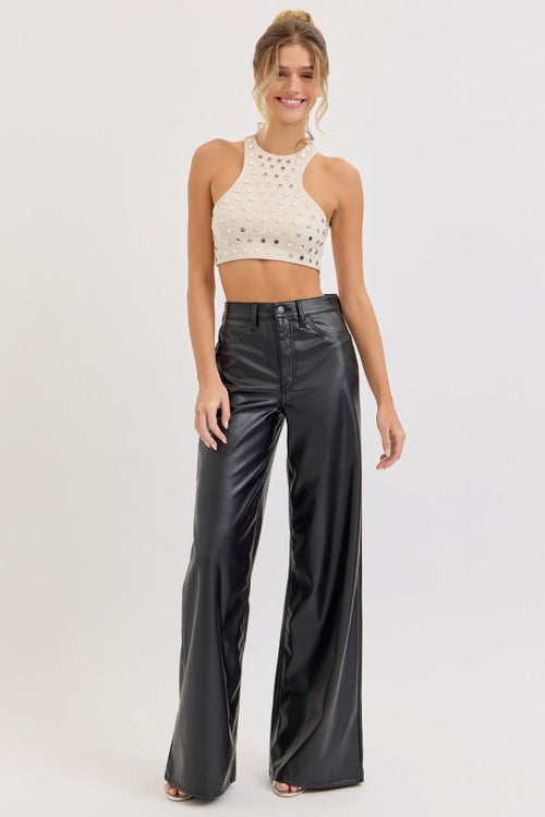 Rachelle High Waisted Wide Leg Faux Leather Pants