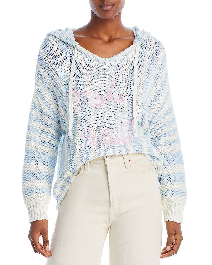 "Make Waves" Hoodie Embroidered Knit Sweater