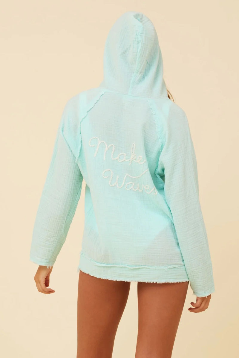 "Make Waves" Gauze Embroidered Hoodie Top