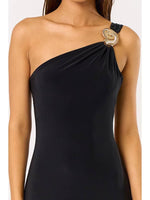 Nelinda One Shoulder Tie Back Shell Embellished Maxi Dress - Black