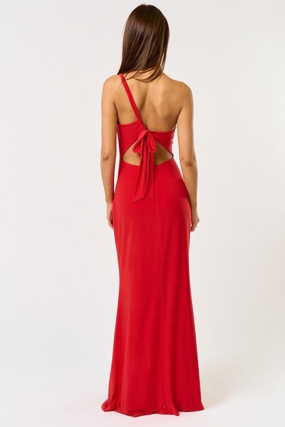 Nelinda One Shoulder Tie Back Shell Embellished Maxi Dress - Red