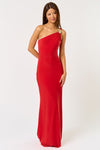 Nelinda One Shoulder Tie Back Shell Embellished Maxi Dress - Red