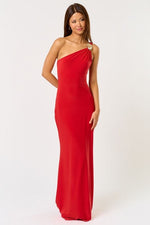 Nelinda One Shoulder Tie Back Shell Embellished Maxi Dress - Red