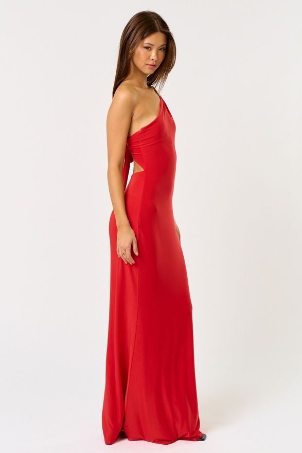 Nelinda One Shoulder Tie Back Shell Embellished Maxi Dress - Red