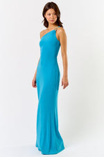 Nelinda One Shoulder Tie Back Shell Embellished Maxi Dress - Blue