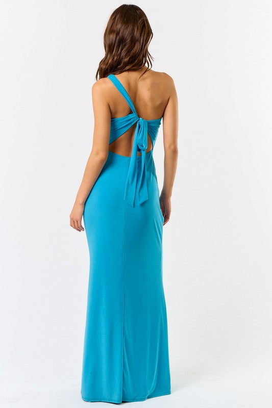 Nelinda One Shoulder Tie Back Shell Embellished Maxi Dress - Blue