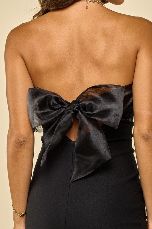 Peggie Strapless Organza Tie Back Mini Dress - Black