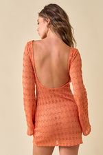 Aurelia Crochet Long Sleeve Mini Dress - Orange