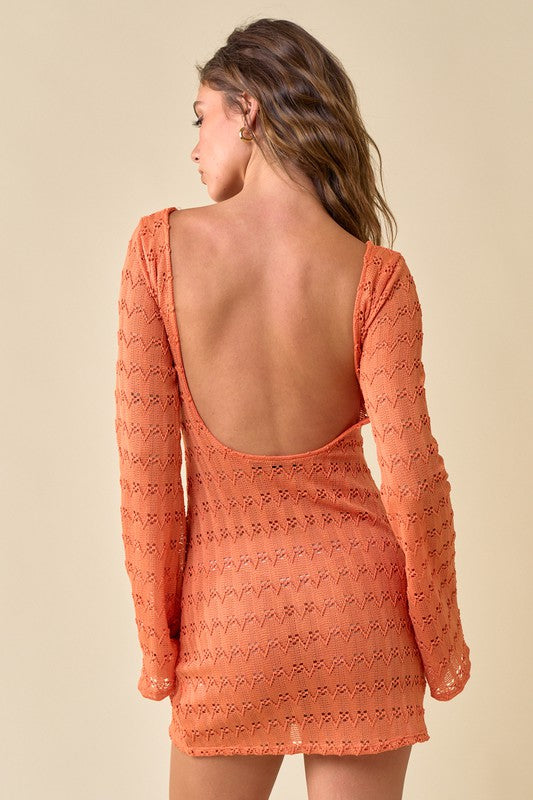 Aurelia Crochet Long Sleeve Mini Dress - Orange – Girls Will Be Girls