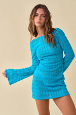 Aurelia Crochet Long Sleeve Mini Dress - Blue