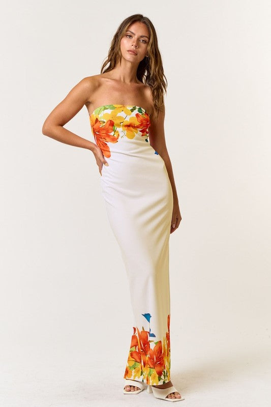 Mikaela Strapless Floral Maxi Dress