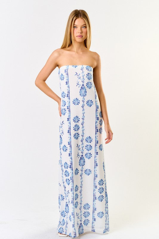 Louise Strapless Print Maxi Dress