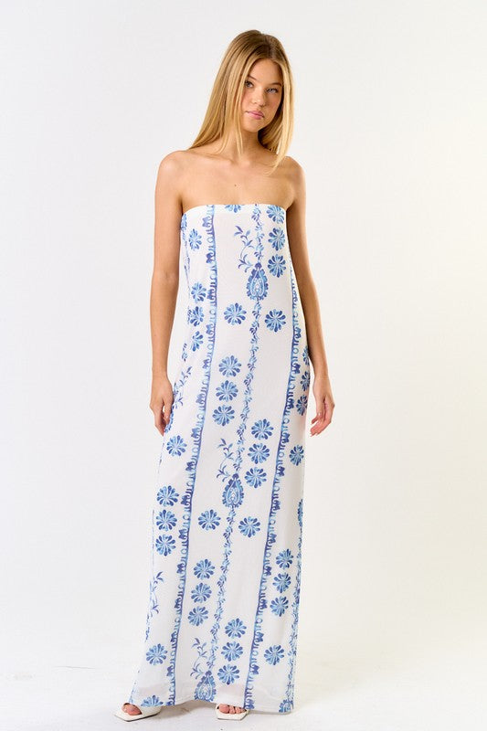 Louise Strapless Print Maxi Dress