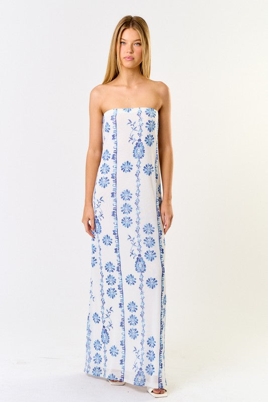 Louise Strapless Print Maxi Dress