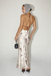 Teegan Cowgirl Print Satin Backless Halter Maxi Dress