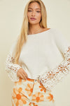 Missy Crochet Sleeve Light Weight Sweater - Ivory