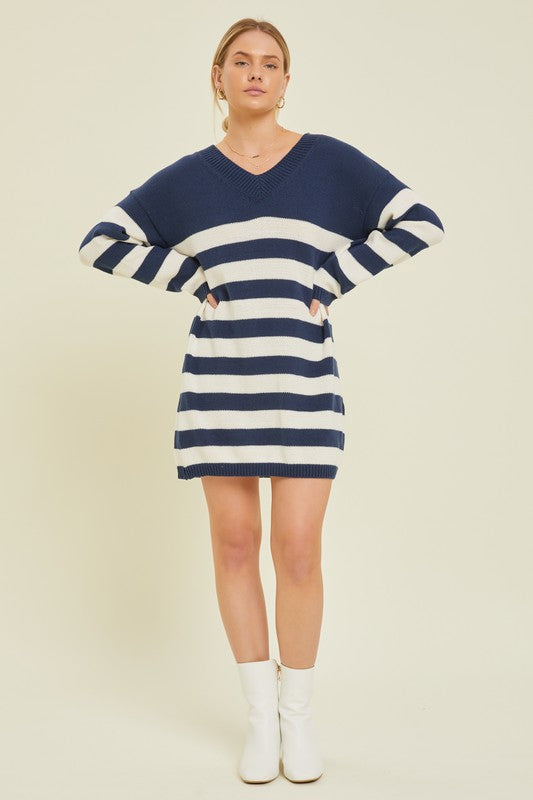 blue and white striped sweater dress Luna Blue Striped Sweater Dress M