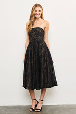 Alda Strapless Overlay Lace Midi Dress