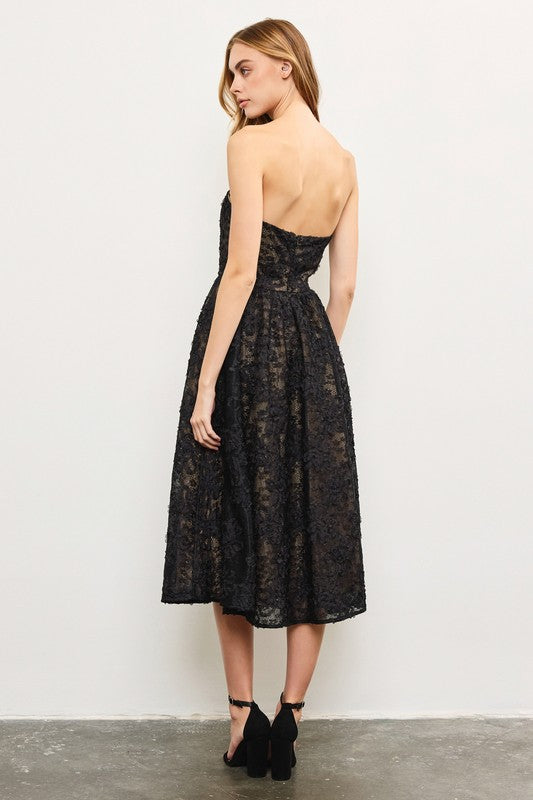 Alda Strapless Overlay Lace Midi Dress