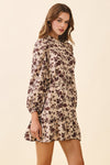 Natalie Belted Floral Print High Neck Shift Mini Dress