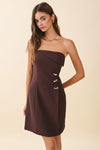 Emma Tailored Strapless Gold Button Detail Fold Over Mini Dress
