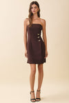 Emma Tailored Strapless Gold Button Detail Fold Over Mini Dress