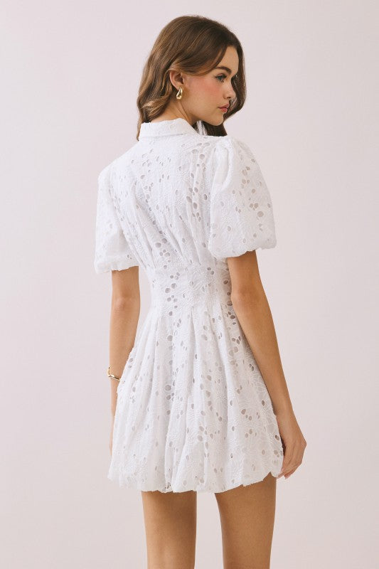 fit and flare eyelet dress Katherine & Bubble Sleeve Mini soaked days and nights highinventory Fit:Tall NOW IN STORE MOTHER