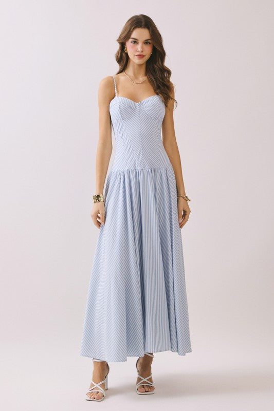 Kamira Stripe Sweetheart Corset Style Drop Waist Maxi Dress – Girls Will Be Girls
